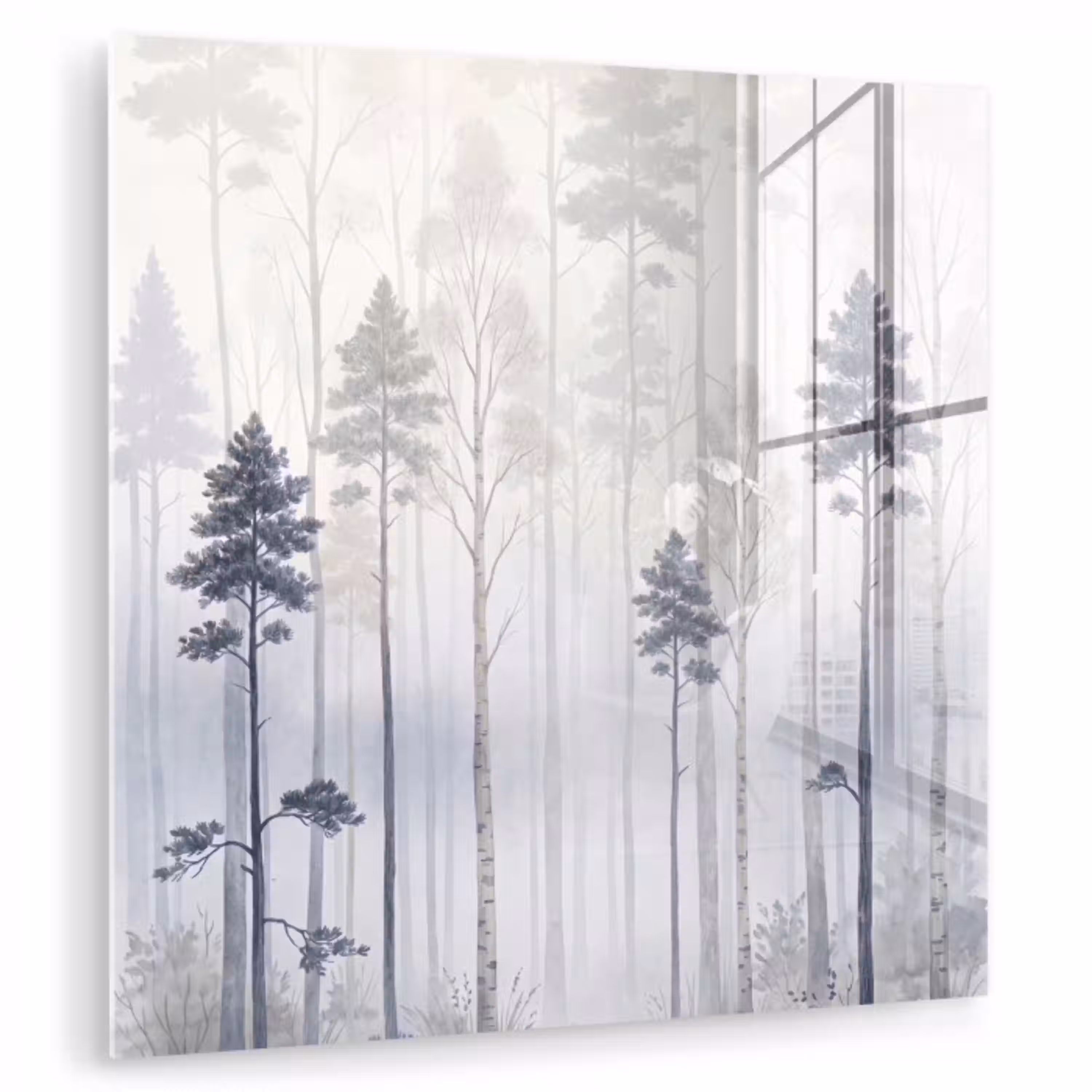 Bos - Bomen - Mist - Natuur - Illustratie - Grijs plexiglas 5mm klein -zzzproduct_nieuw