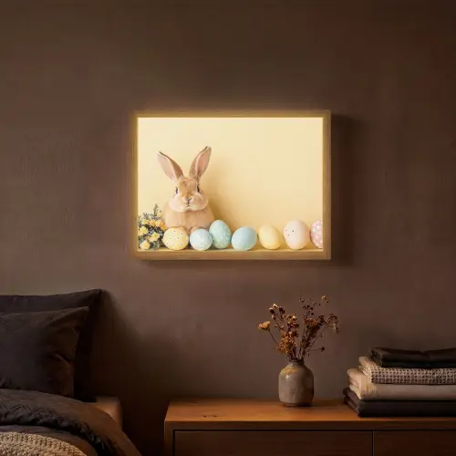 Eieren -  Konijn - Pasteltinten Light Box met batterij (Wandlamp) middel -sfeer4
