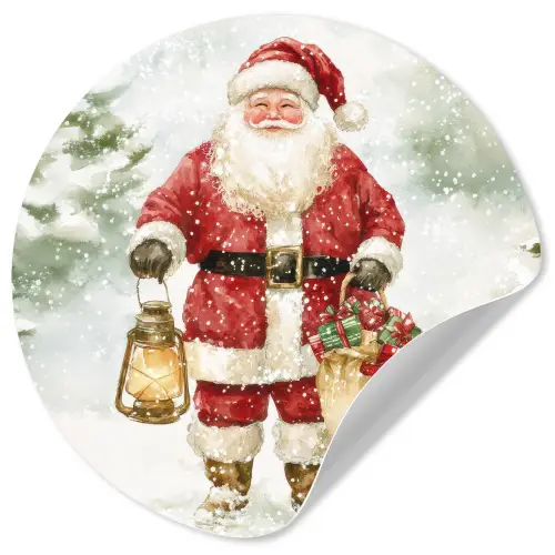 Kerstman- Winter - Sneeuw - Wit - Rood Wandcirkel behangsticker klein -3d