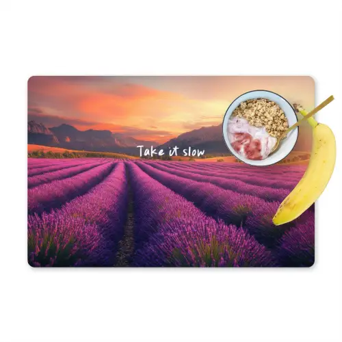 Lavendelveld - Quote - Zonsondergang Placemat vinyl groot -zzzproduct_Kitchenyeah-website