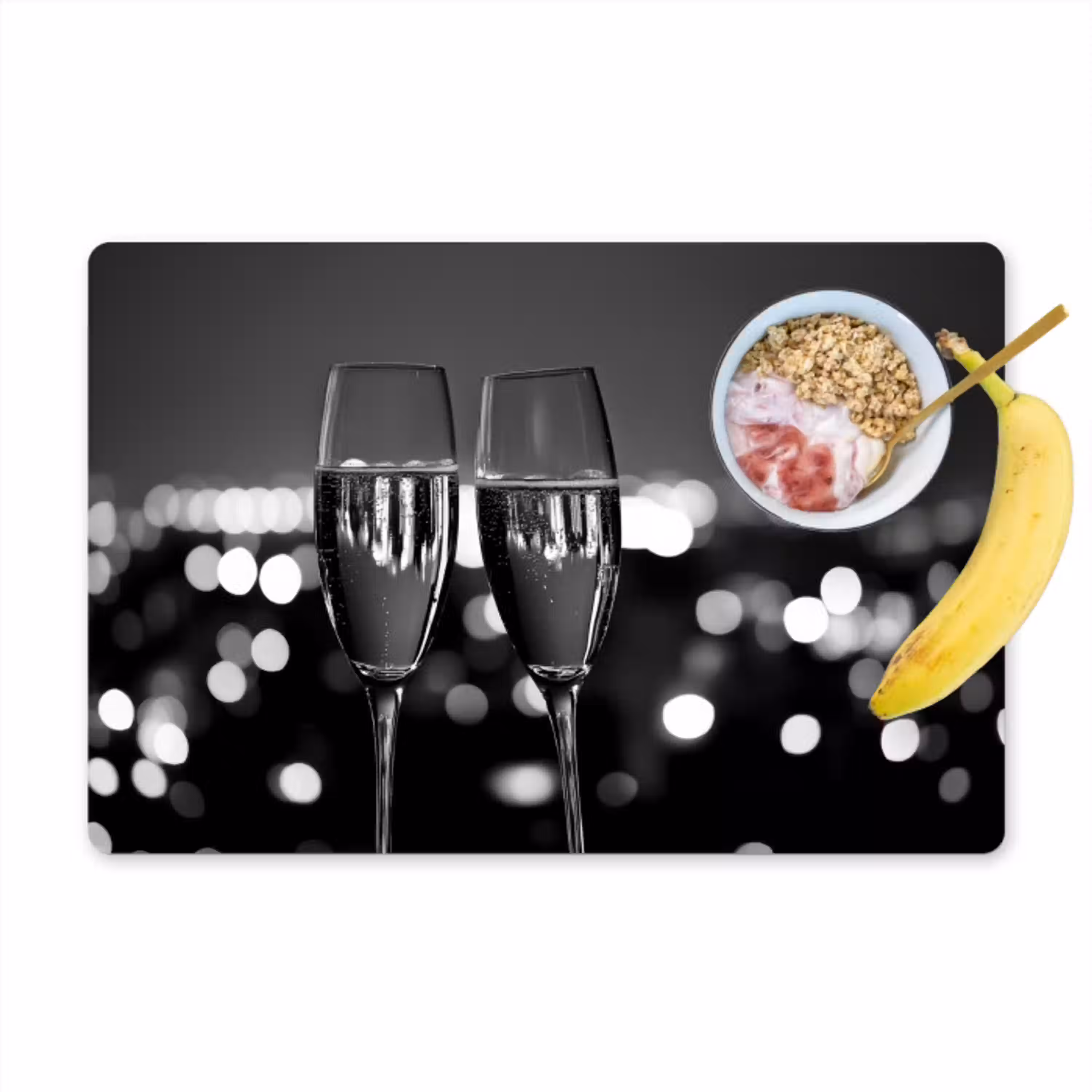 Bubbels - Proosten - Champagneglazen - Stadslichten Placemat vinyl groot -zzzproduct_Kitchenyeah-website