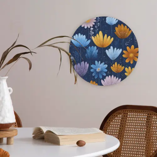 Bloemen - Patroon - Blauw - Contrast Akoestische PET Vilt - Rond klein -sfeer3
