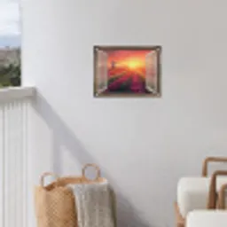 Doorkijk - Tulpen - Zonsondergang - Bloemen - Kleurrijk tuinposter los doek klein -sfeer8