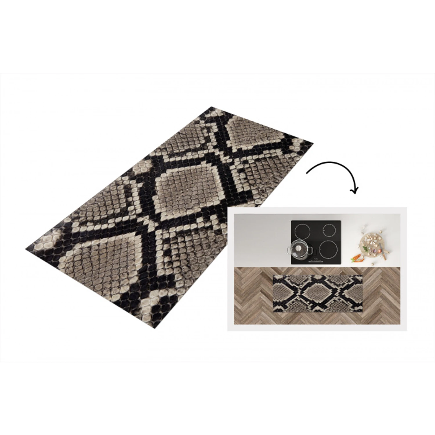 Slangenleer - Patroon - Beige Keukenloper - keukenmat middel -3d