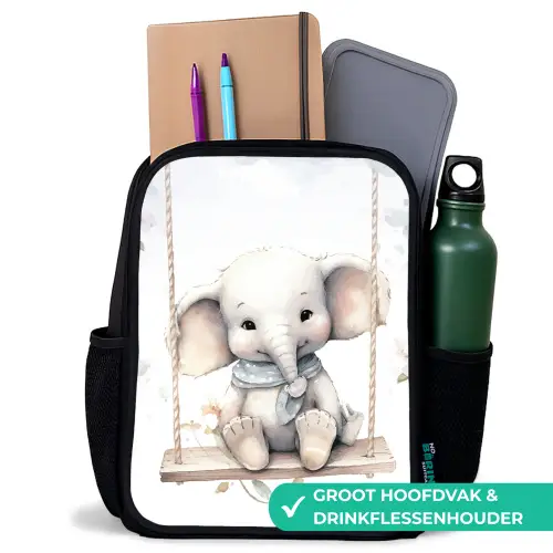 Olifant - Dier - Kinderen Rugzak - Zwart middel -inhoud_NL