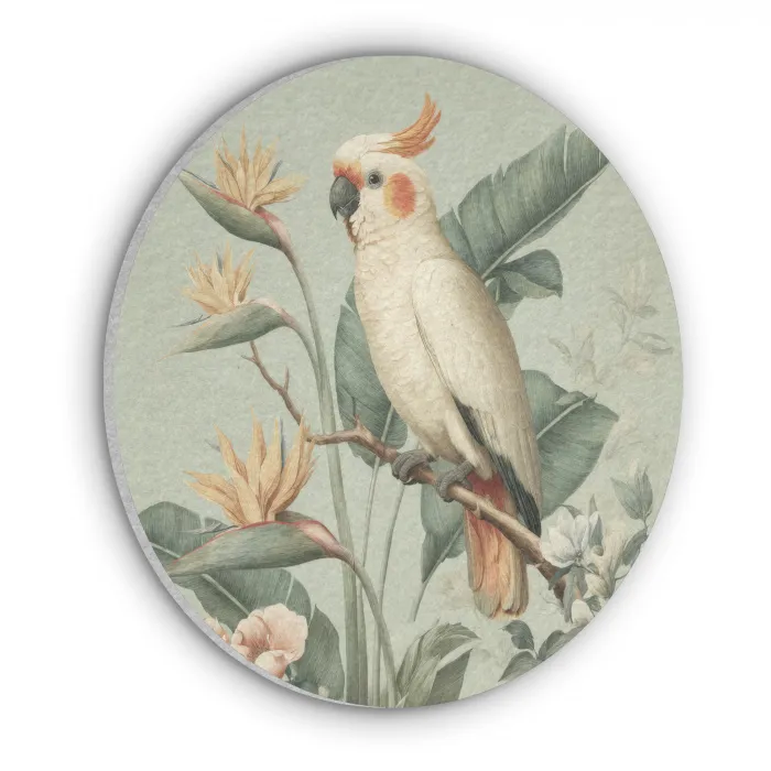 Gele kuifkaketoe - paradijsvogelbloemen - Groen Akoestische PET Vilt - Rond klein -3d