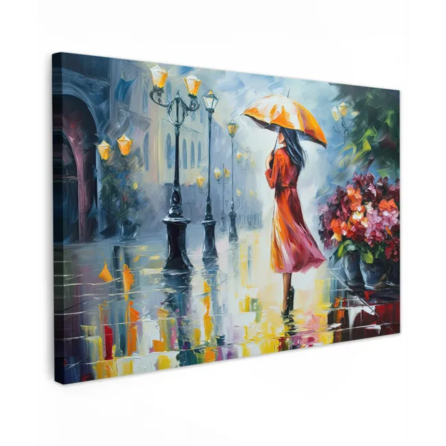 Olieverf - Paraplu - Vrouw - Straat - Kunst canvas 2cm klein -z3d