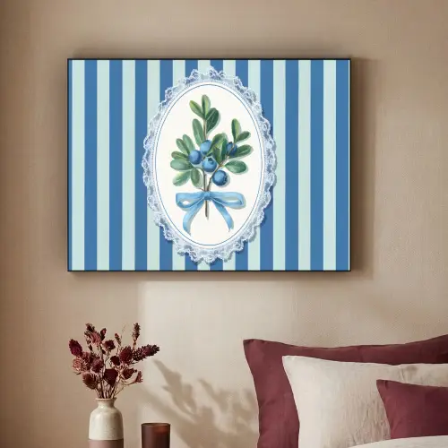 Illustratie - Bessen - Blauw - Strepen Textielframe zwart klein -sfeer1