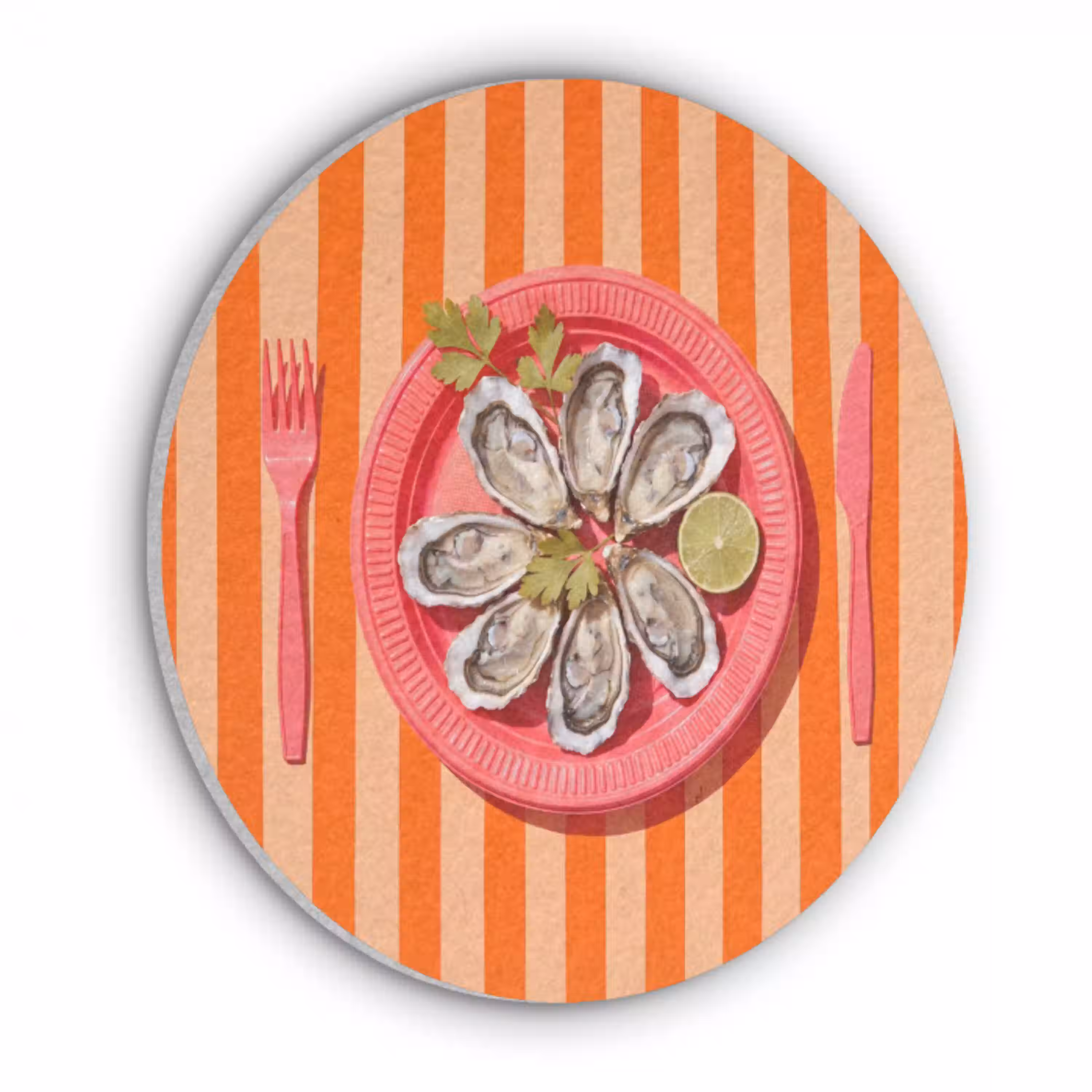 Eten - Oester - Zeevruchten - Oranje - Modern Akoestische PET Vilt - Rond klein -3d