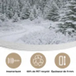Weg - Bergen - Sneeuw - Naaldbos - Avontuurlijk Akoestische PET Vilt - Rond klein -closeup_FR