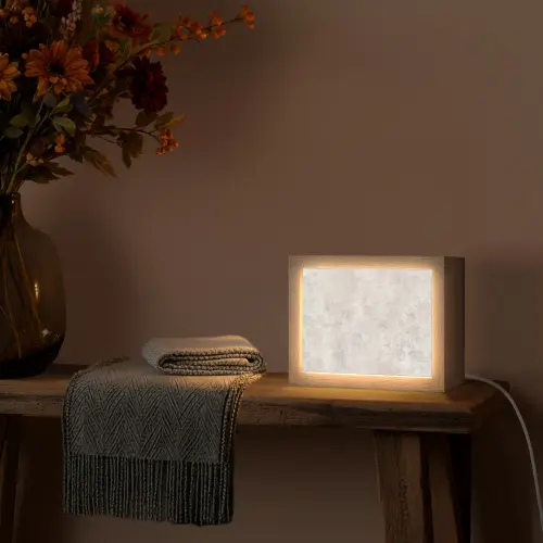 Beton - Grijs - Wit Light Box met kabel (Tafellamp) klein -sfeer4