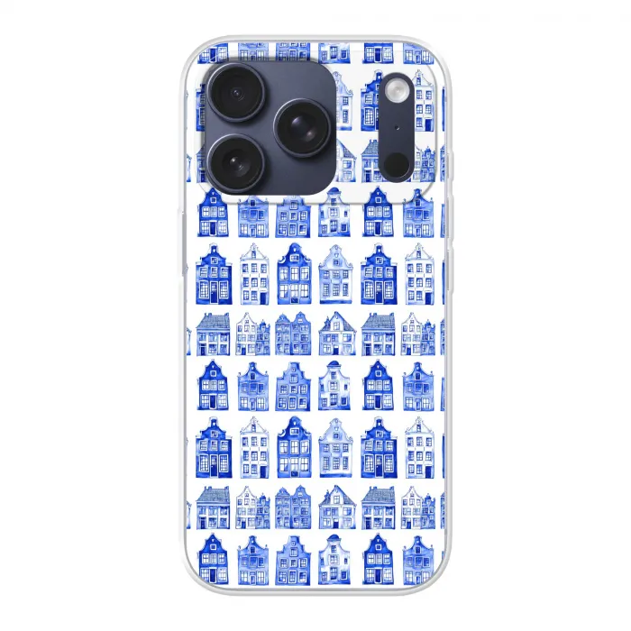 Patroon - Huizen - Blauw Telefoonhoesje iPhone 17 Pro klein 878 -3d