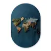 Wereldkaart - Geborduurd - Verschillende tinten Wandcirkel Ovaal Glas middel -3d