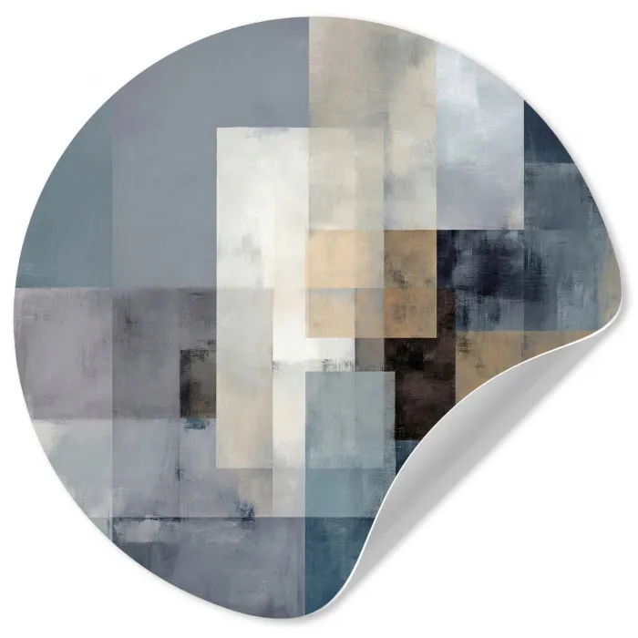 Rechthoeken - Abstract - Blauw Wandcirkel behangsticker klein -3d