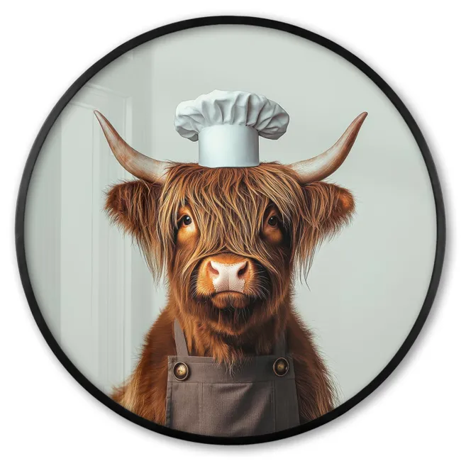 Photo Frame Round - Scottish Highlander - Brown - Horns - Chef's clothing