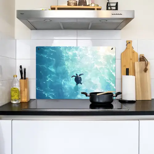 Schildpad - Zee - Blauw - Schittering Inductie beschemer met haakjes klein -sfeer2