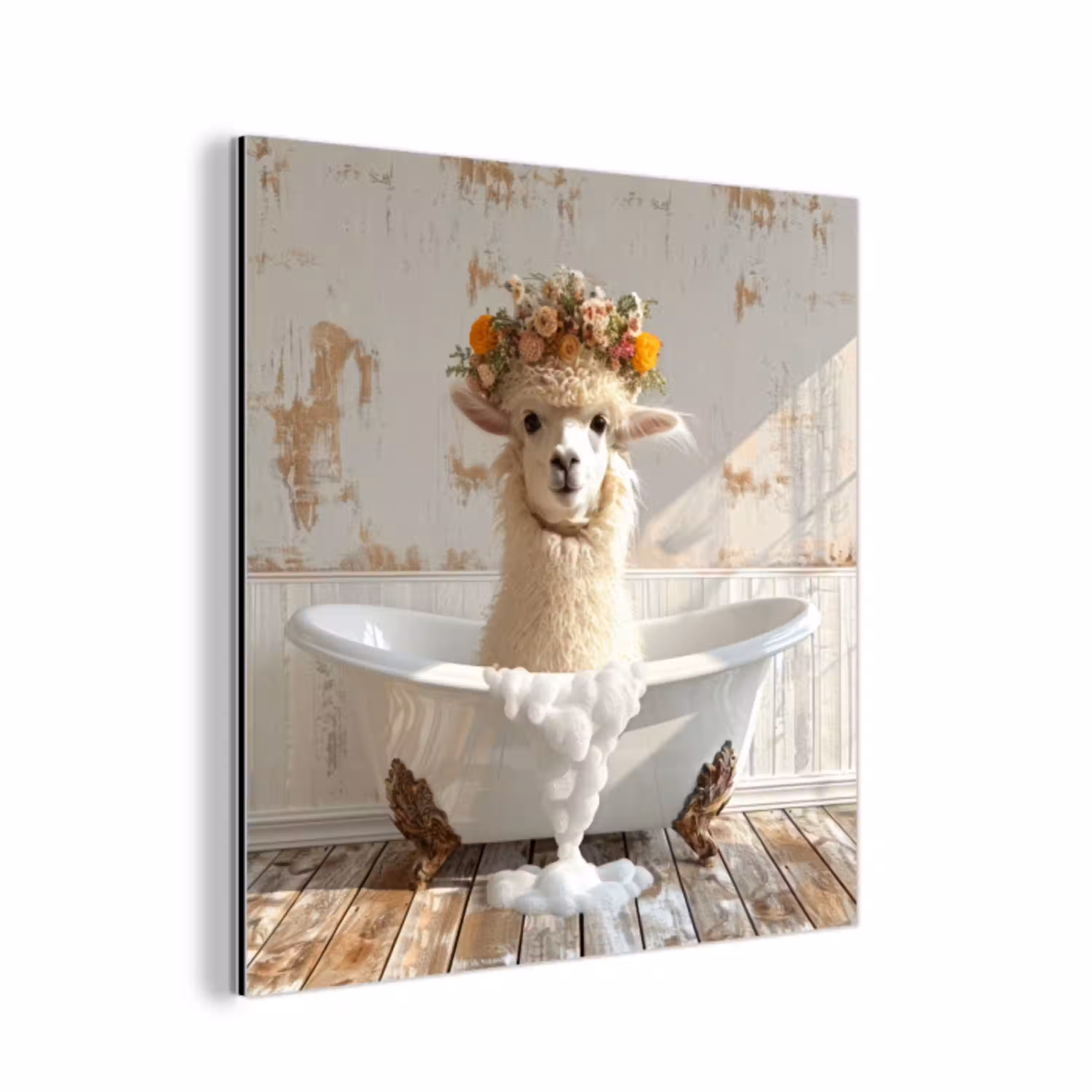 Vintage - Alpaca - Badkuip - Bloemen - Dieren aluminium wit klein -3d