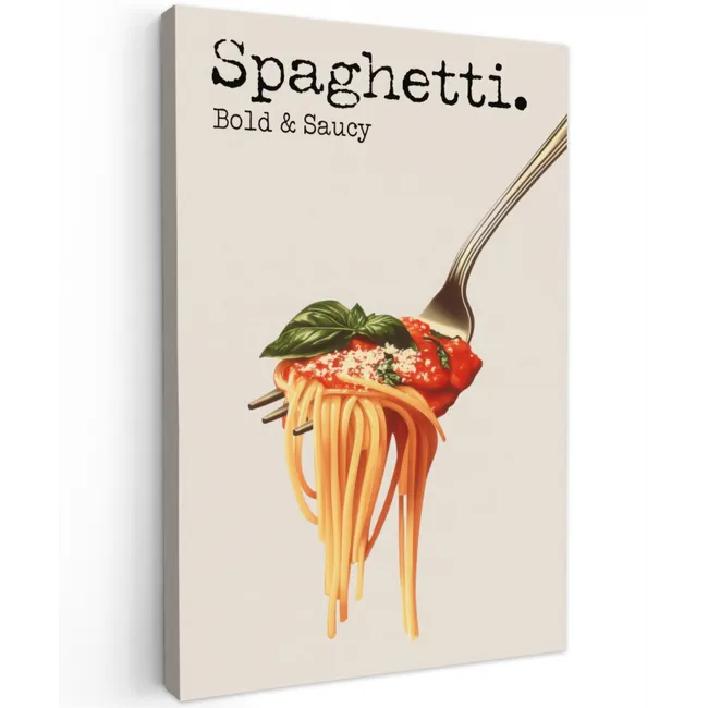 Spaghetti - tomatensaus - Parmezaanse kaas Tuinposter op houten frame 2 cm dik klein -3d