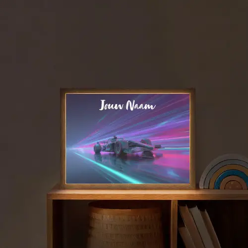 Lichtstralen - Neon - Racewagen - Paars Light Box met batterij (Wandlamp kind) middel -sfeer1_kind