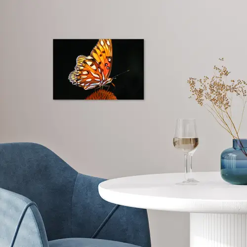 Vlinder - Bloemen - Insect - Portret - Zwart - Oranje poster papier klein -sfeer3