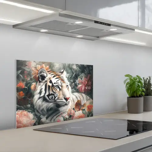 Tijger - Wilde dieren - Bloemen - Jungle keuken achterwand spatscherm klein -3d_schuin