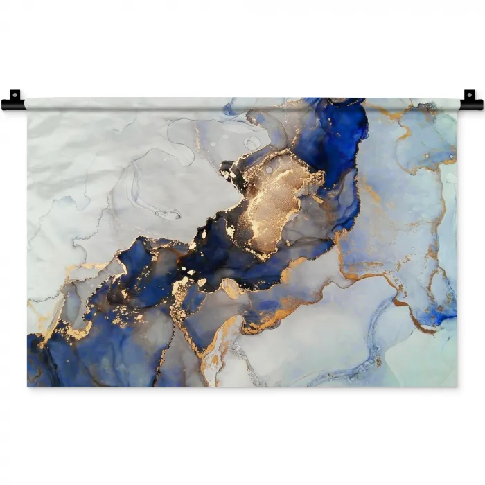 Marmer - Blauw - Goud Wandkleed katoen klein -zz3d