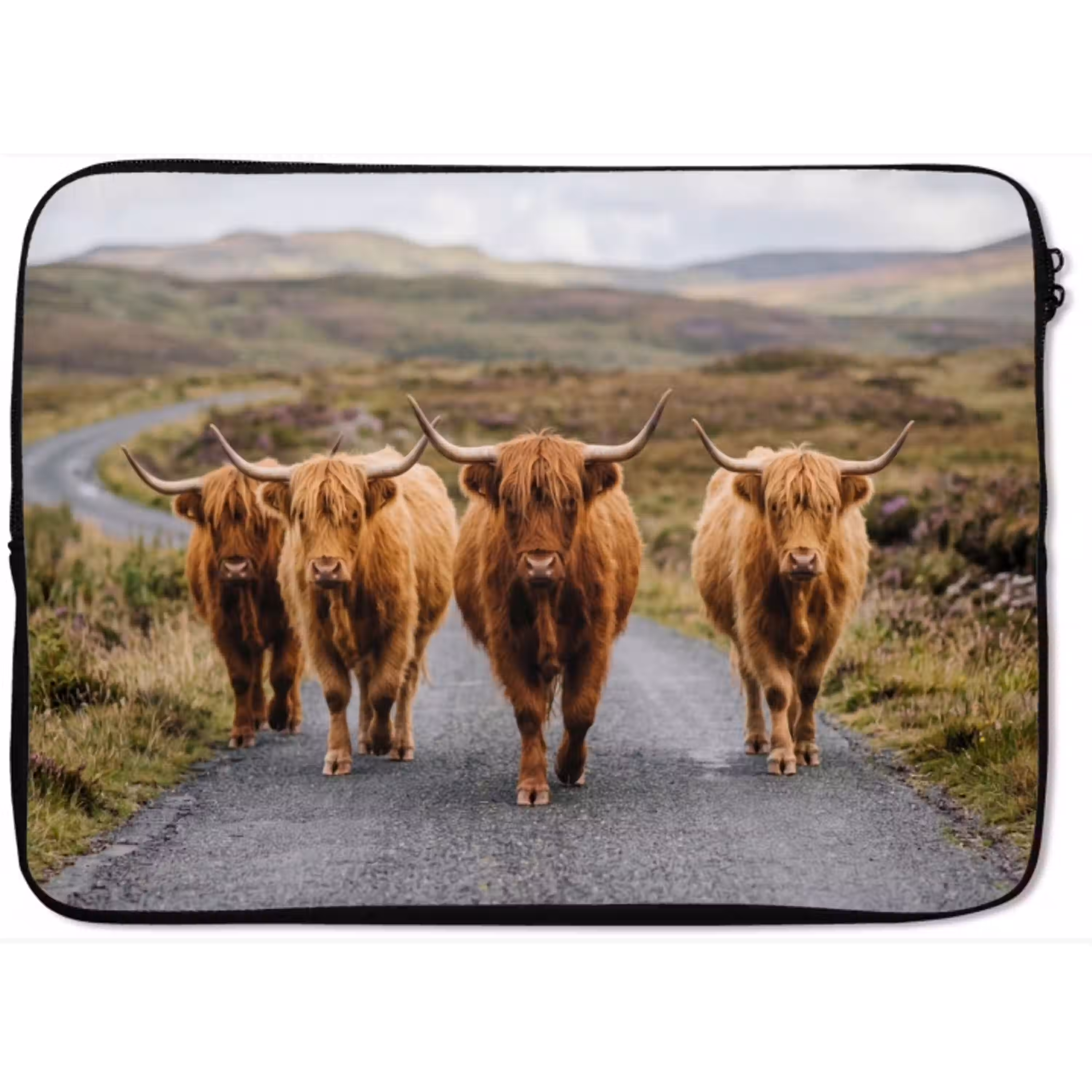 Schotse Hooglanders - Weg - Landschap - Kudde laptophoes neopreen klein -zkaufland3dotto