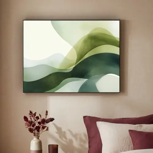 Golven - Abstract - Lichtgroen - Sierlijk Textielframe zwart klein -sfeer1