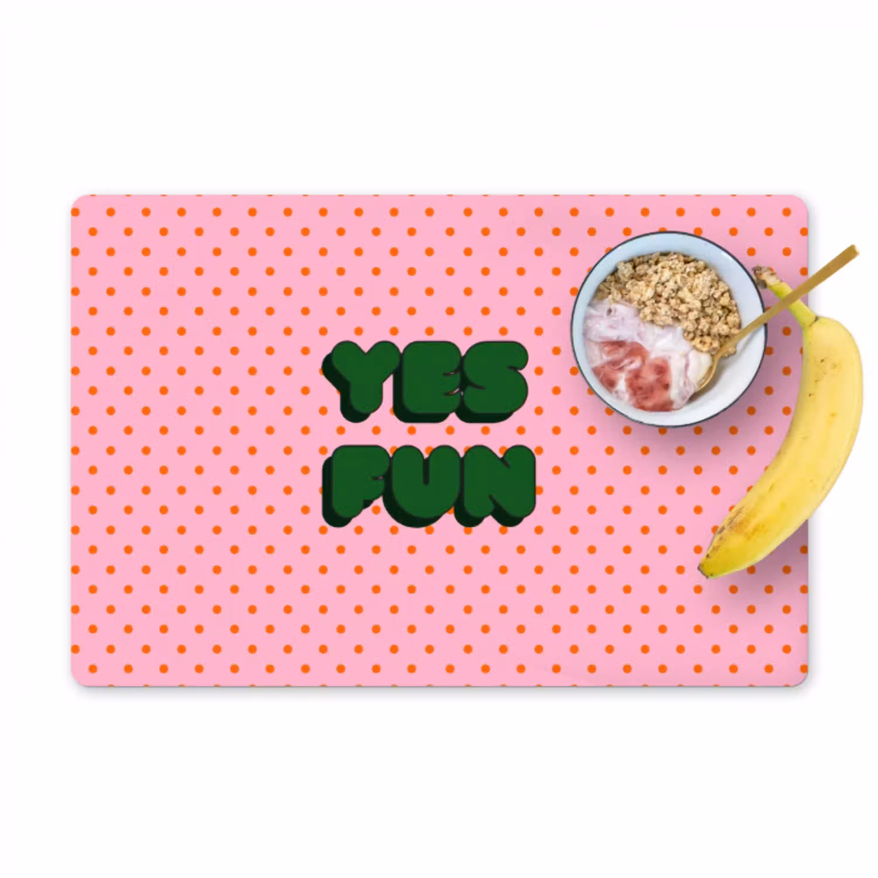 Yes fun - Groen - Roze - Stippen Placemat vinyl groot -zzzproduct_Kitchenyeah-website