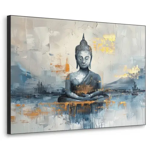 Buddha - Goud - Abstract - Modern Textielframe zwart klein -3d