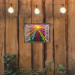 Doorkijk - Bloemen - Tulpen - Kleurrijk - Zonsondergang tuinposter los doek klein -sfeer1