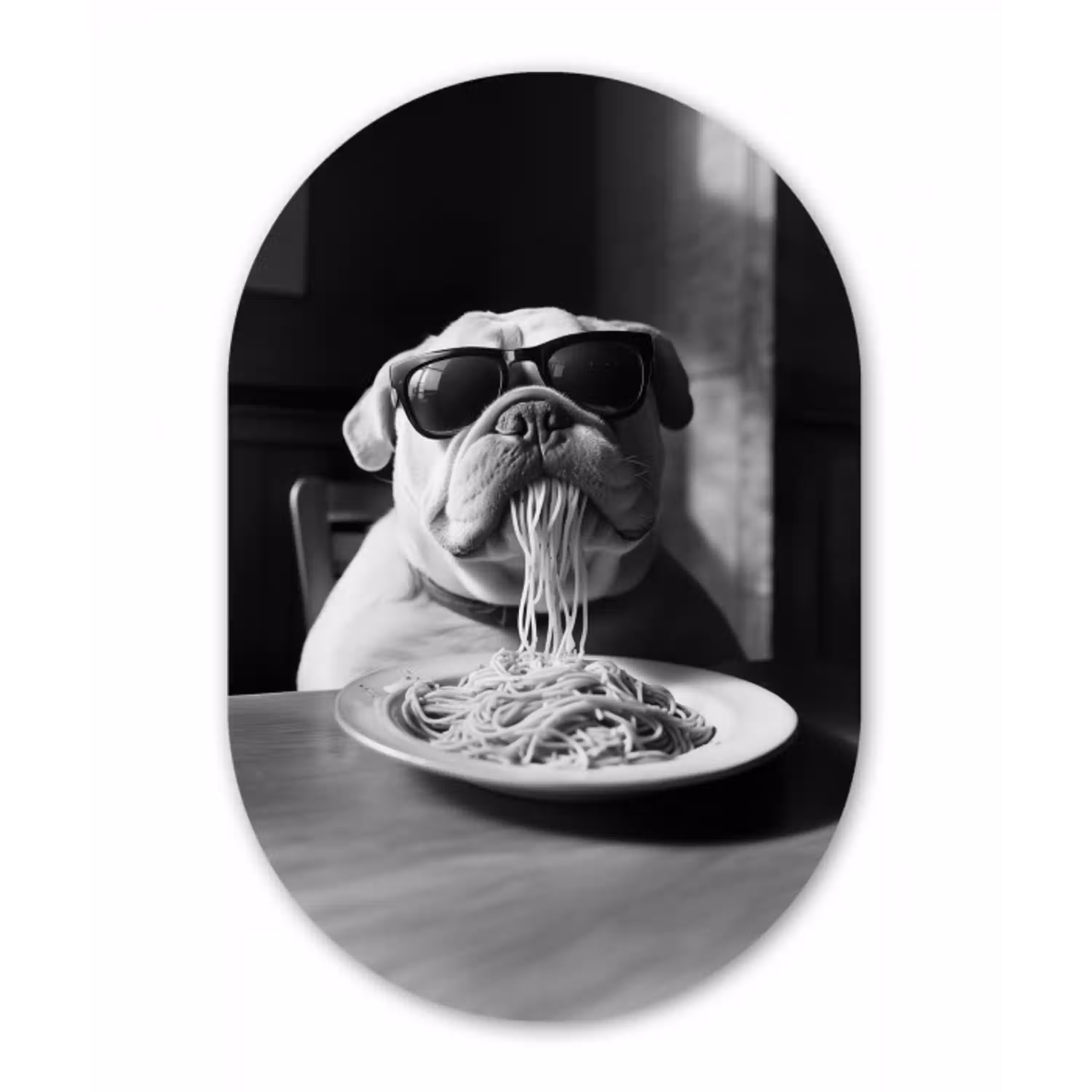 Hond - Bulldog - Pasta - Bril - Stoer - Dieren Wandcirkel Ovaal Aluminium middel -3d