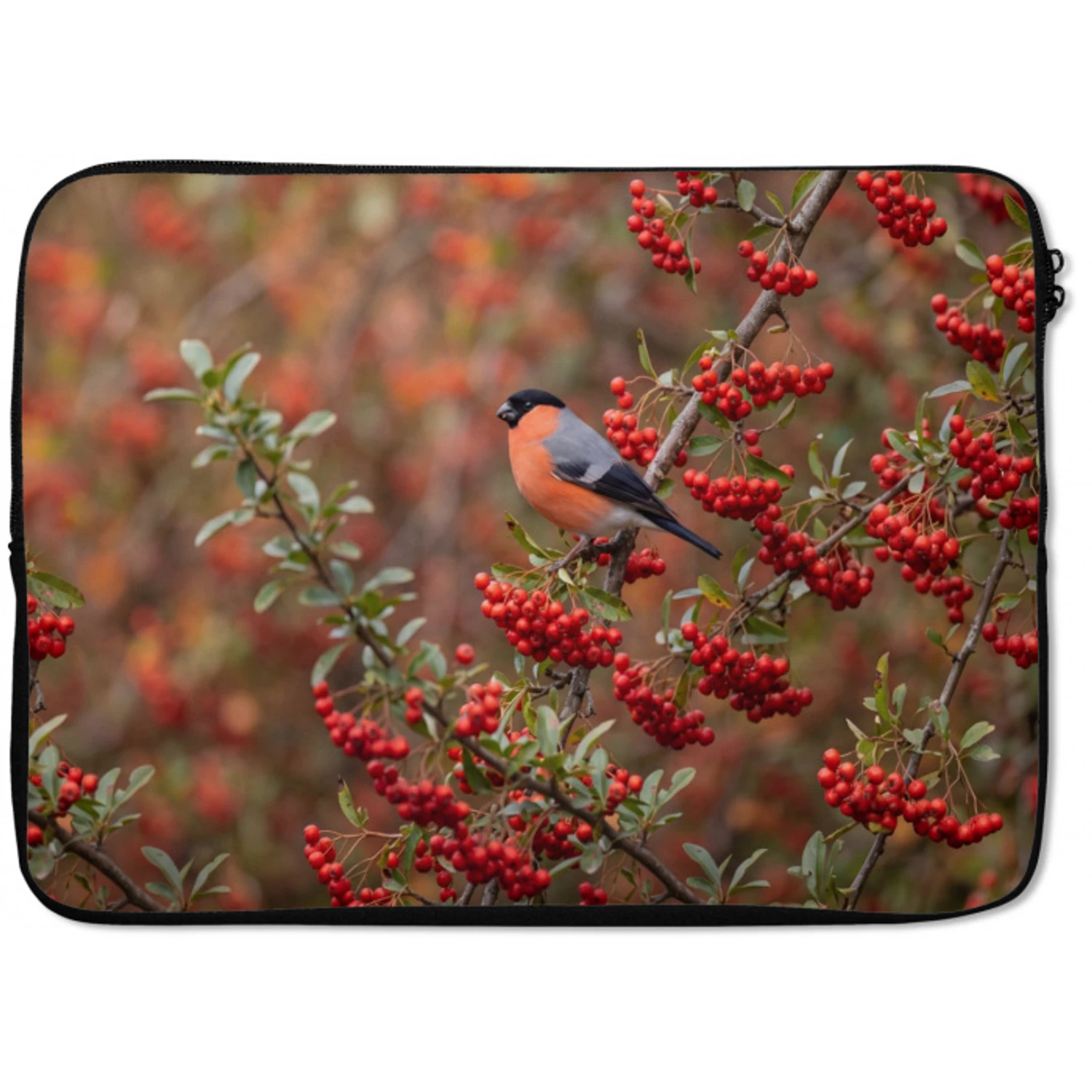 Goudvink - Bessen - Herfst - Natuur - Kleurrijk laptophoes neopreen klein -zkaufland3dotto