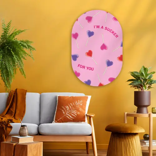 Lolly - Valentijn - Illustratie - Snoep Wandcirkel Ovaal Glas middel -sfeer4