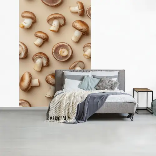 Kastanje Champignons - Beige fotobehang vinyl groot -slaapkamer