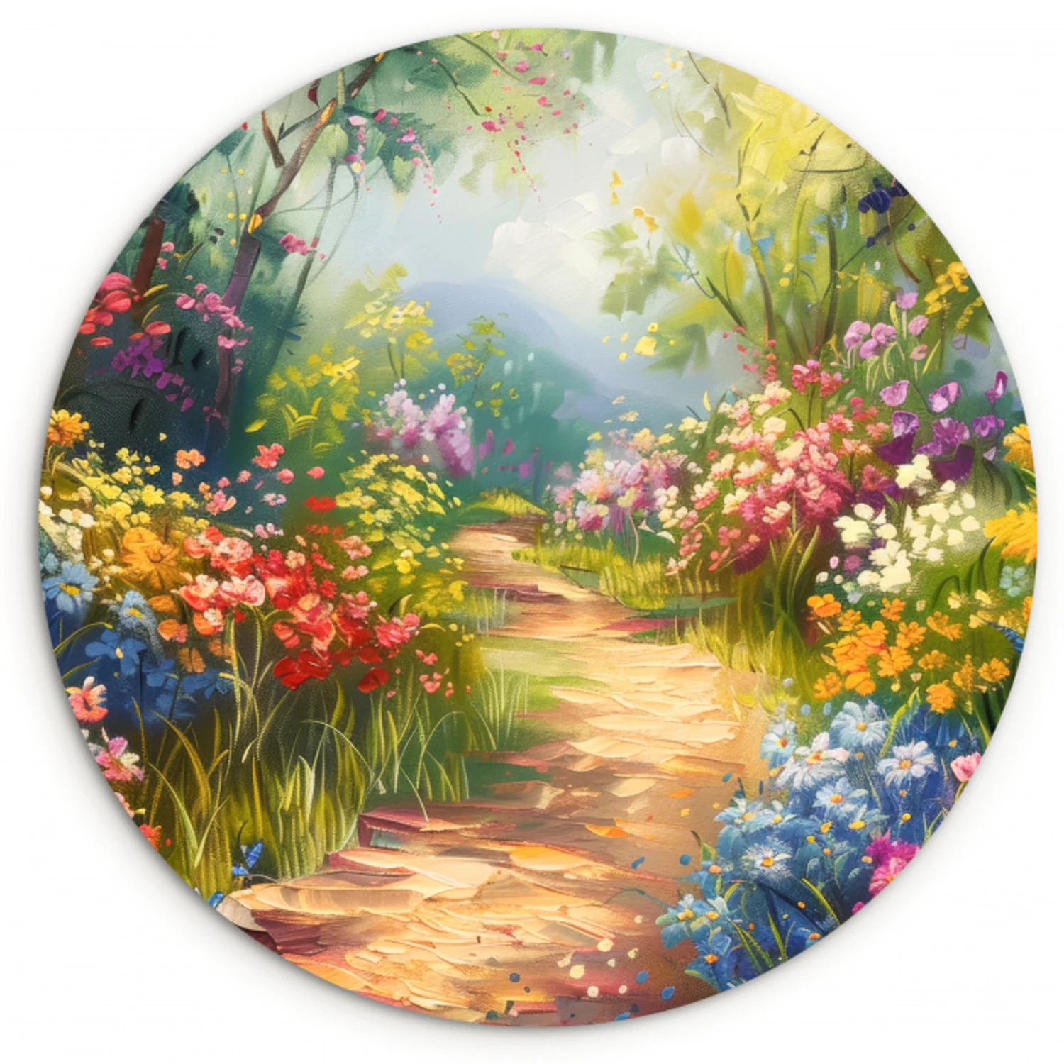 Natuur - Landschap - Bloemen - Kleurrijk Wandcirkel kunststof plaat 5mm dik klein -3d