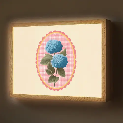 Bloemen - Blauw - Lijst - Bladeren Light Box met batterij (Wandlamp) middel -z3d_website