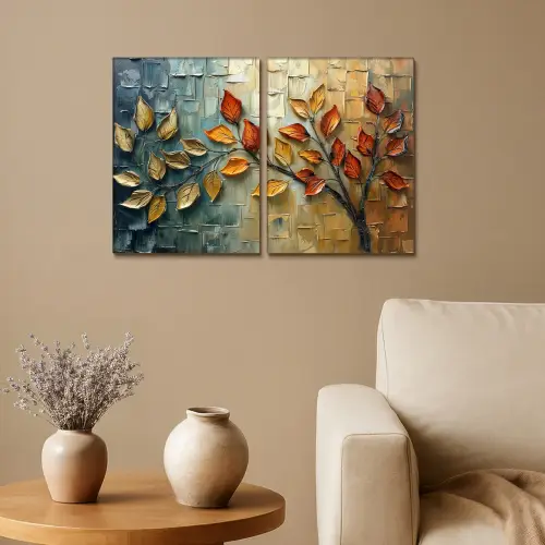 Boom - Bladeren - Natuur - Verflook Canvas - Meerluiken 2 luik klein -sfeer1