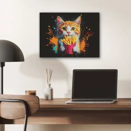 Kat - Eten - Patat - Graffiti - Abstract PET vilt klein -sfeer5