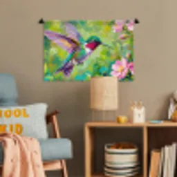 Kolibrie - Bloemen - Natuur - Kleurrijk Wandkleed katoen klein -wsfeer4_kind