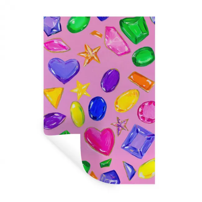 Edelstenen - Vormen - Hartje - Kleurrijk Muursticker klein -3d