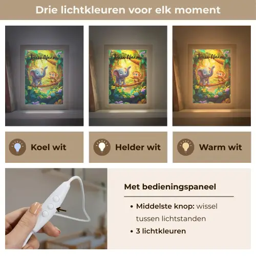 Olifant - Appje - Jungle - Kleurrijk Light Box met kabel (Kinderlampje) klein -USP_lichtkleurNL