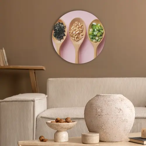 Ingrediënten - Lepels - Hout - Roze Akoestische PET Vilt - Rond klein -sfeer1
