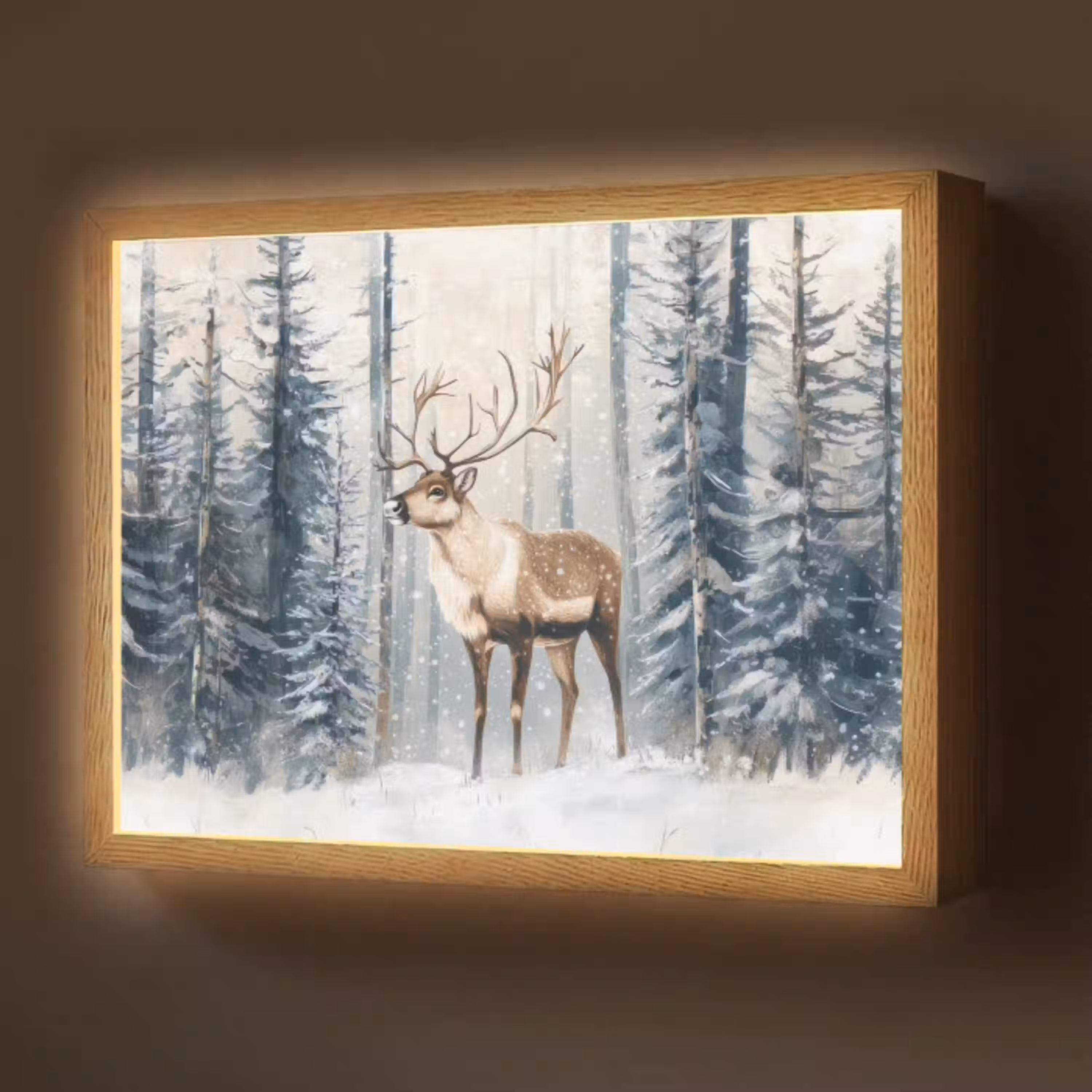 Rendier - Sneeuw - Woud - Wit Light Box met batterij (Wandlamp) middel -z3d_website
