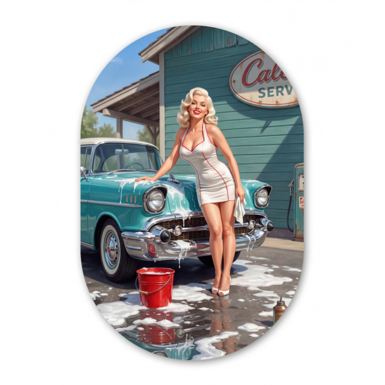 Auto - Vrouw - Groen Wandcirkel Ovaal Forex klein -3d