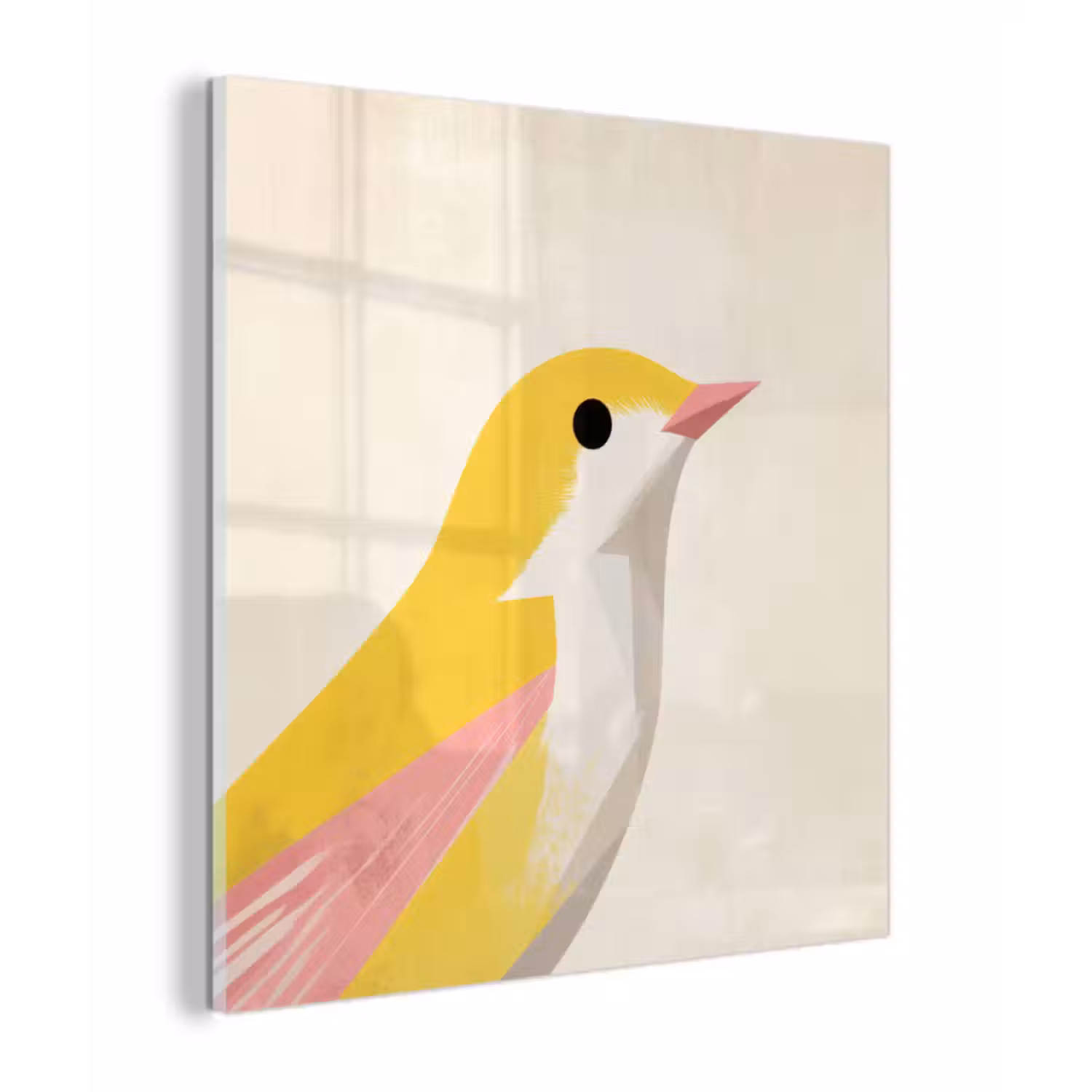 Glas schilderij - Vogel - Minimalistisch - Geel