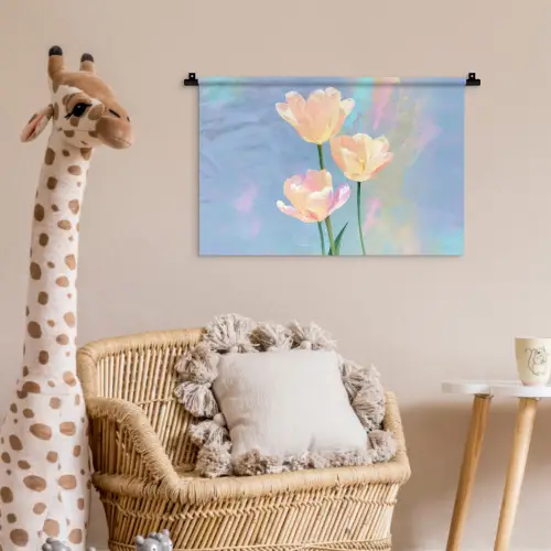 Tulpen - Roze accenten - Blauw Wandkleed katoen klein -wsfeer5_kind