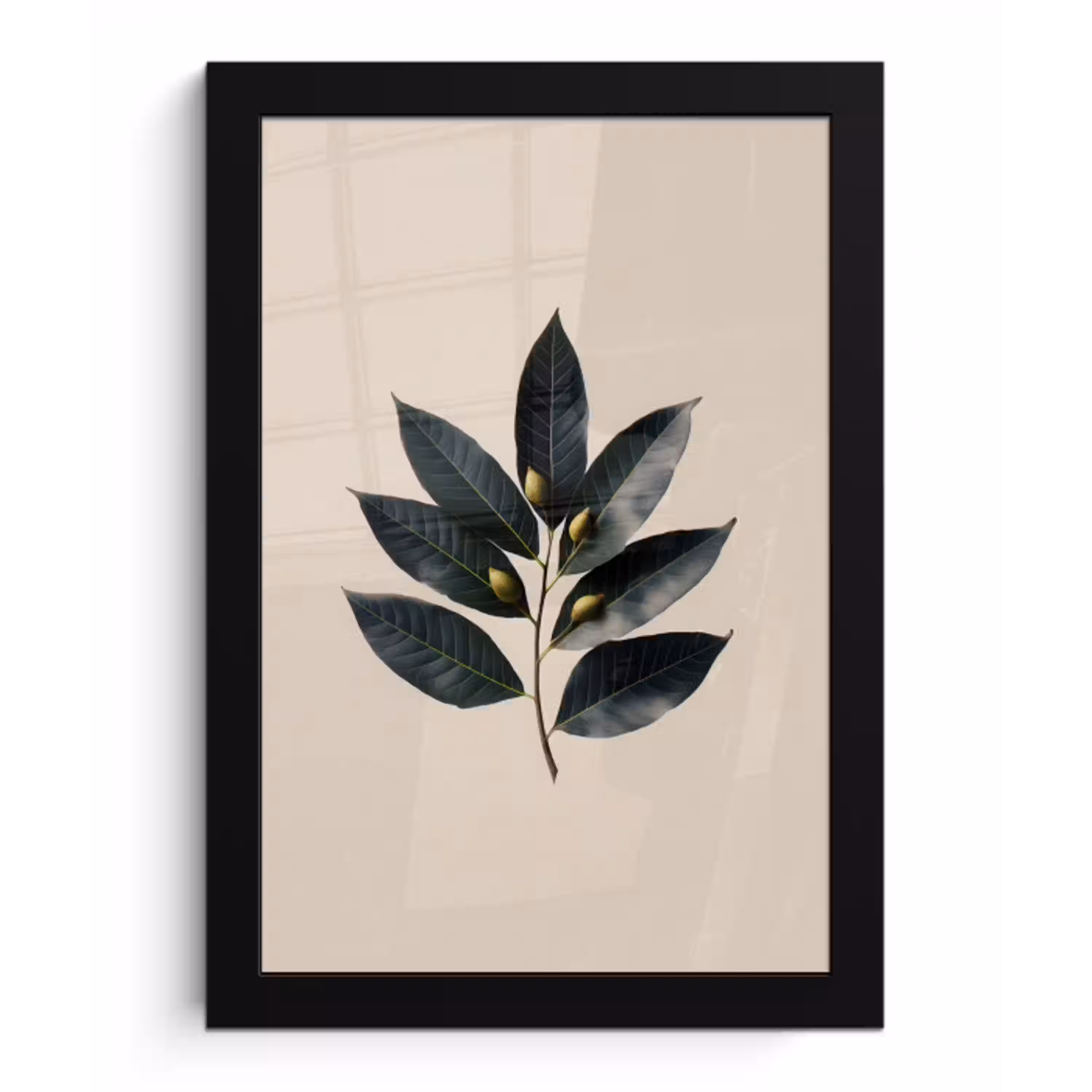Laurierbladeren - Bloemknoppen - subtiel fotolijst zwart zonder passe partout klein -3d