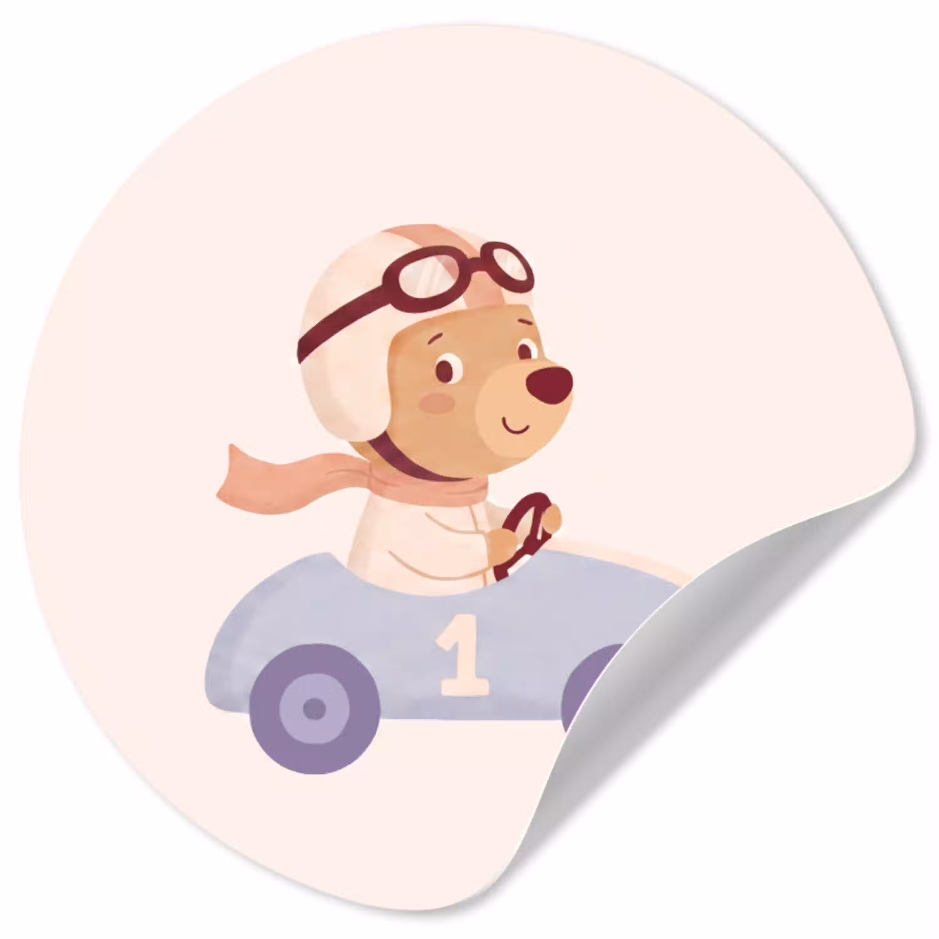 Beer - Auto - Kinderkamer - Cartoon - Speels Wandcirkel behangsticker klein -3d