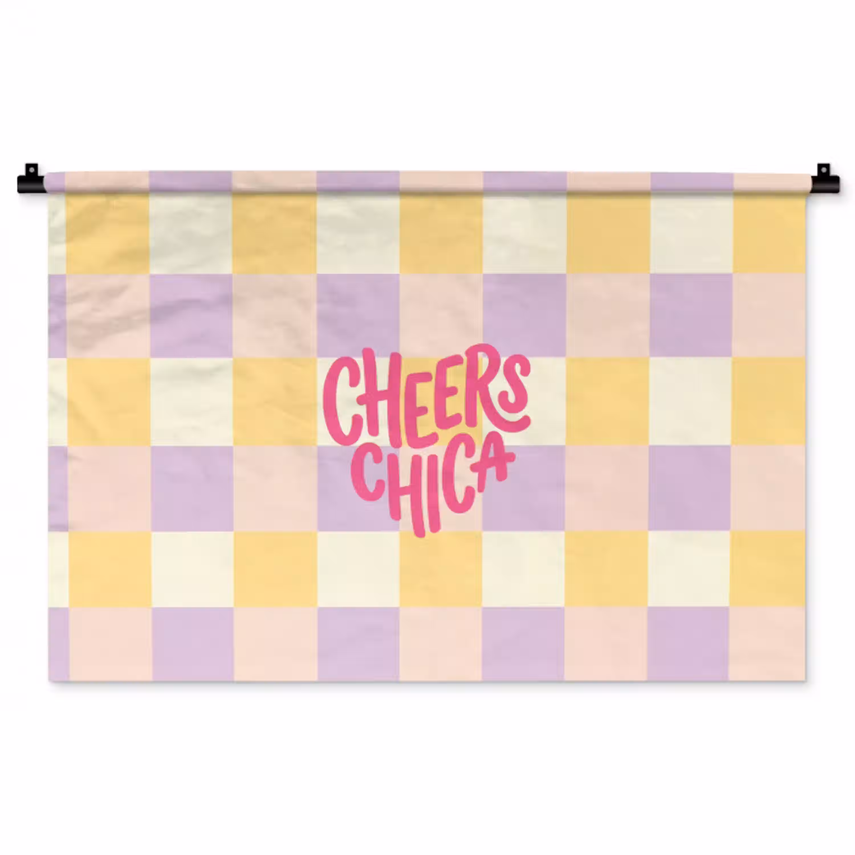 Cheers Chica - Ruitjes - Lila - Geel Wandkleed katoen middel -zz3d